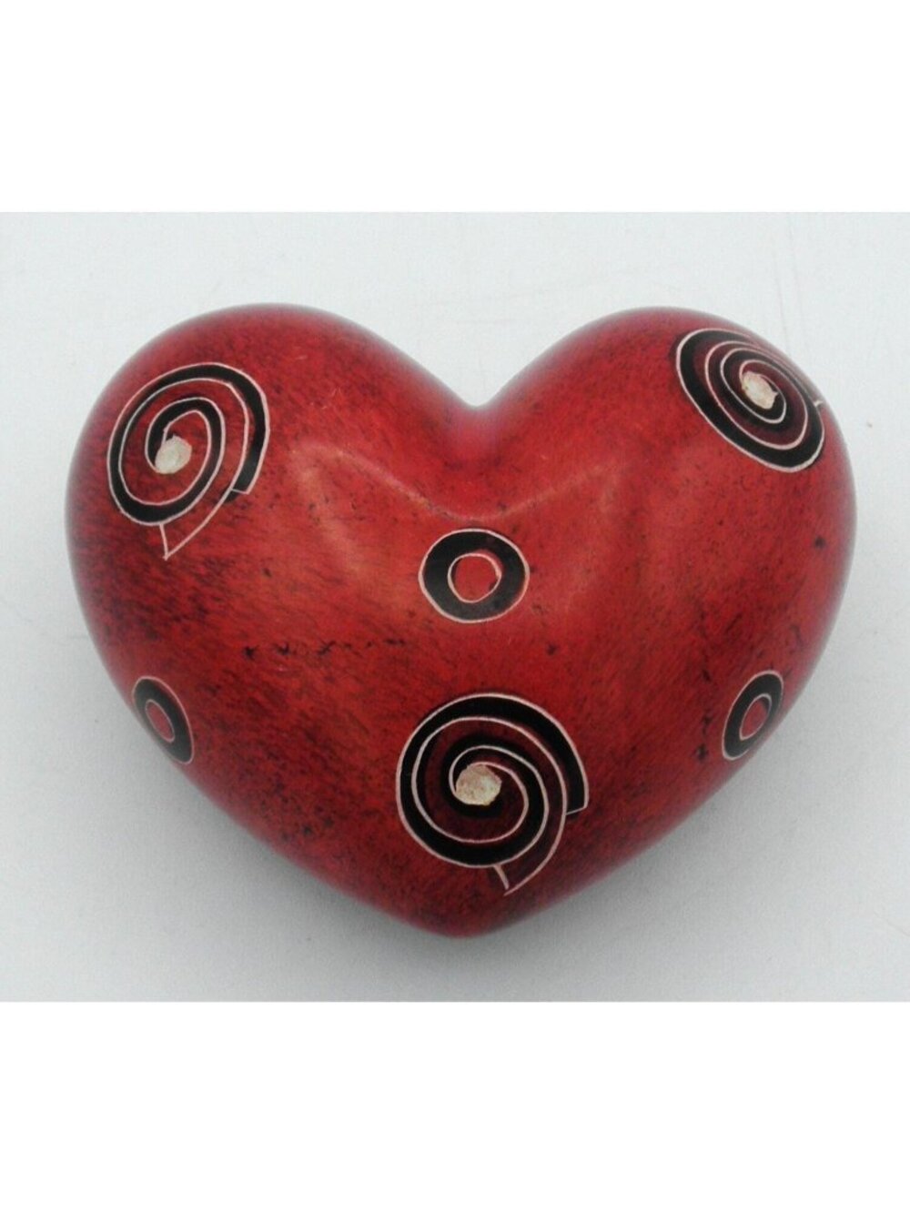 Red Heart Shaped Paperweight Carved Inlaid Soapstone Spiral Gift for Valentine